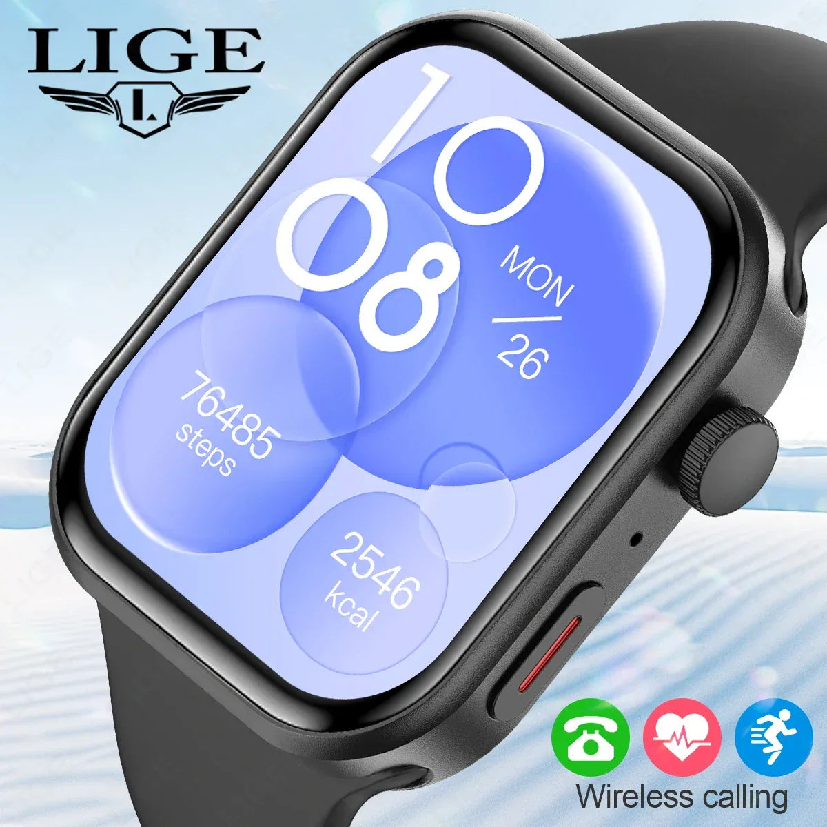 LIGE New Heart Rate Health Smartwatch Men Women 2.01" Bluetooth Call Music Smart Watches Ladies Sports Fitnesss Smart Watch Gift