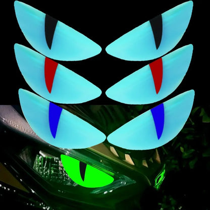Luminous Eyes Car Stickers Green Glowing Devil's Eye Car Motorcycle Headlight Styling Sticker 3D Drip Glue Cat Eye Decoration