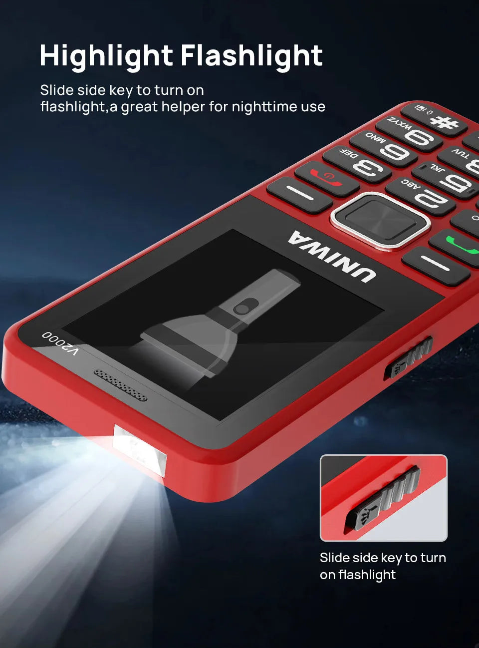 UNIWA V2000 Phone Big Push-Button Dual Screen 0.3MP Camera FM Radio Keyboard 1700mAh 4G Cellphone Support one click dialing