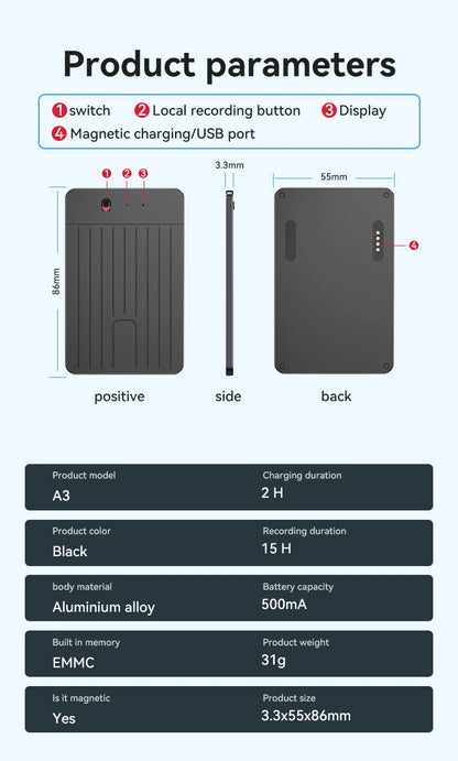 New8-128GB AI ChatGPT-4 Intelligent Voice Recorder Audio App Phone Call Record Transcribe Summarize 58LanguageTranslation Device