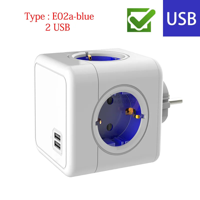 Massfa Multi Usb Power Strip Electrical Plug Cube Multiple Extension Socket with 4 Eu Outlets 3680W Adapter for Home Office