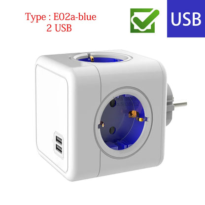 Massfa Multi Usb Power Strip Electrical Plug Cube Multiple Extension Socket with 4 Eu Outlets 3680W Adapter for Home Office