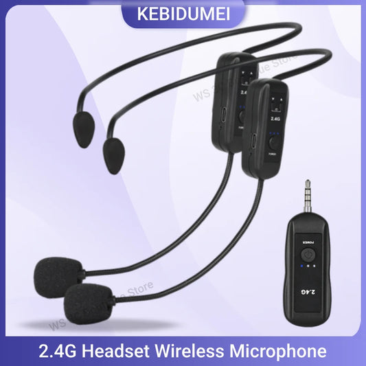 2.4G Head-mounted Wireless Lavalier Microphone Set Transmitter with Receiver for Amplifier Voice Speaker Teaching Tour Guide