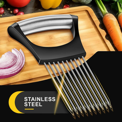 1pc Stainless Steel Onion Slicer Holder Tomato Slicer Holder Multipurpose Meat Tenderizers Kitchen Gadgets Assistant Slicer Tool