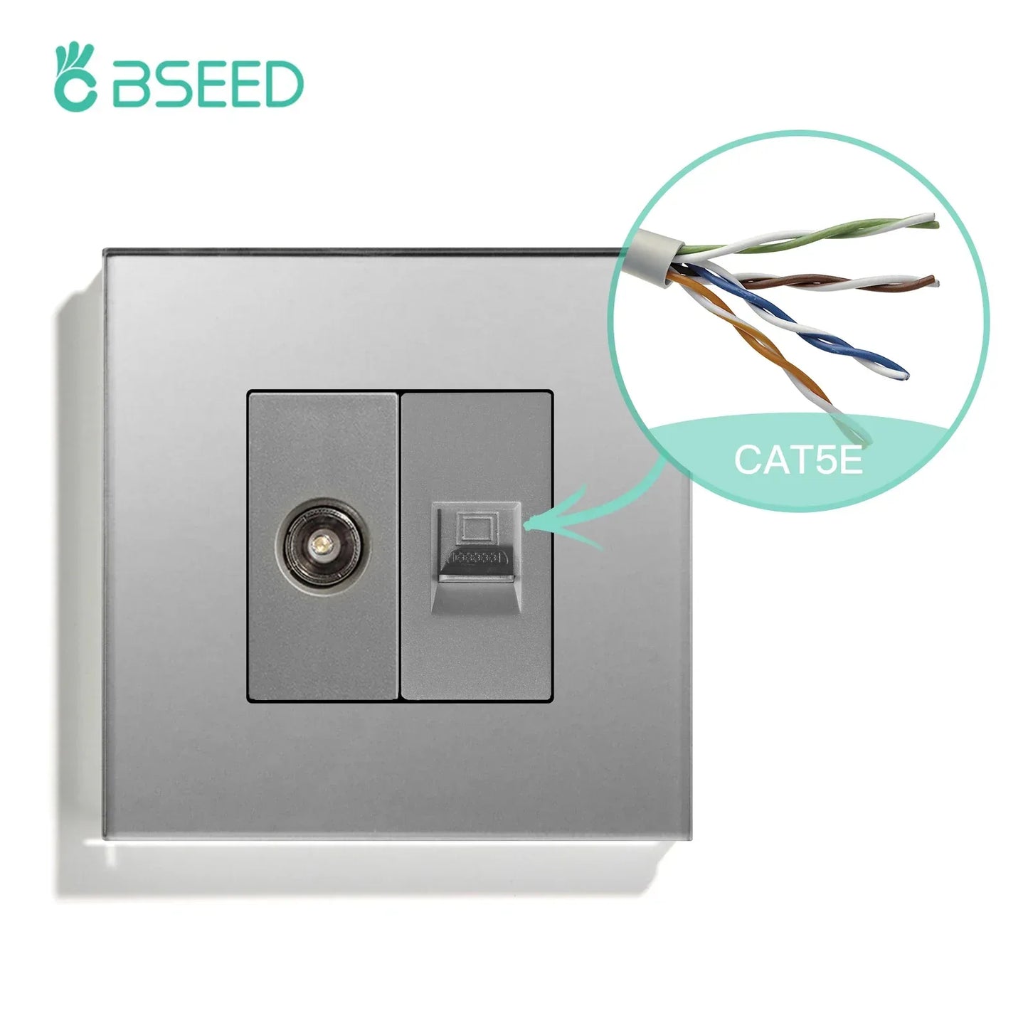 BSEED Single TV CAT5 Internet Socket Double EU Power Socket Triple Germany  With RJ45 Television Wall Sockets Glass Frame