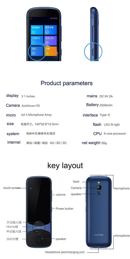iFLYTEK 3.0 Smart AI Electronic Voice Language Offline Translator Easytrans 900 Instant Translate Pocket Portable for Travel