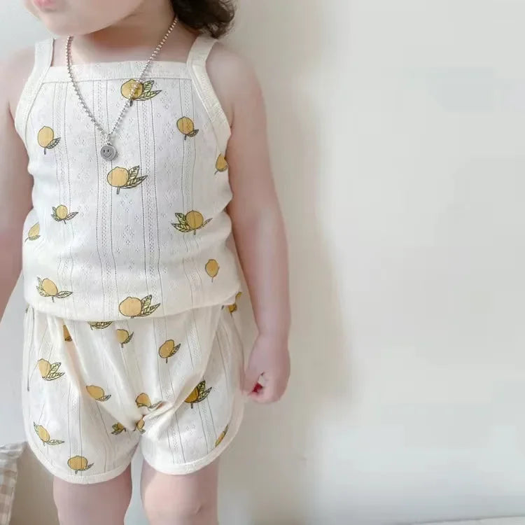 Baby Clothes Sets Summer Toddler Girl Strap Suits Cotton Printing Baby Boy Tops Tee and Shorts Infant Tracksuit Newborn Sets