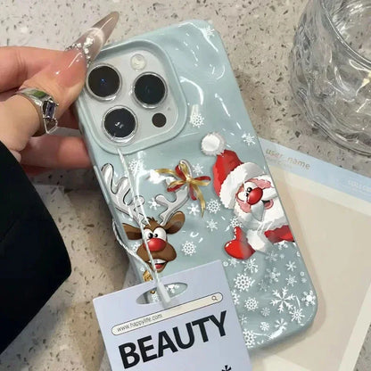 Christmas Reindeer and Santa Claus Folds Texture Phone Case For iPhone 17 Air 11 12 13 14 15 16 Pro Max Plus Silicone Soft Cover