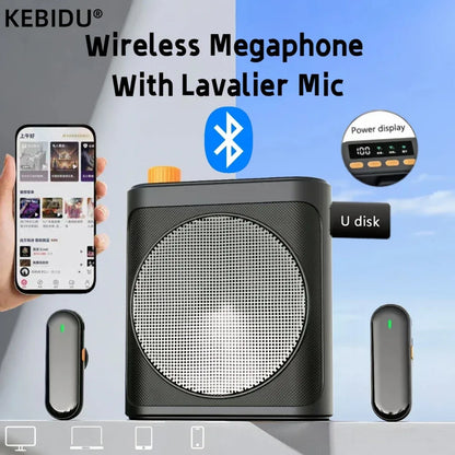 2.4G Wireless Voice Amplifier Megaphone Rechargeable With Lavalier Microphone Bluetooth Speaker Teacher School Tour Guide