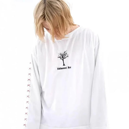 T-shirt à manches longues en pur coton, style streetwear décontracté et tendance, idéal pour le printemps et l'automne. Col rond.