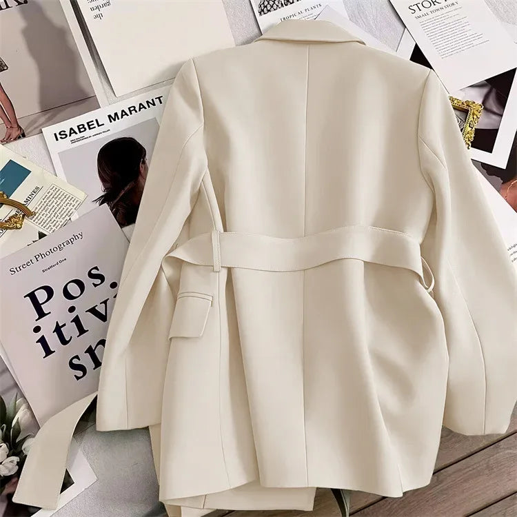 2024 Spring Autumn Suit Jacket Office Lady Fashion Elegant Commute Long Sleeve Lace Up Coat For Women 2024 Female Black Tops
