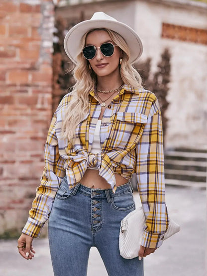 Autumn Plaid Shirt Women Long Sleeve Turn-down Collar Oversize Shirts Female Stylish Vintage Casual Blouse Ladies Chemise
