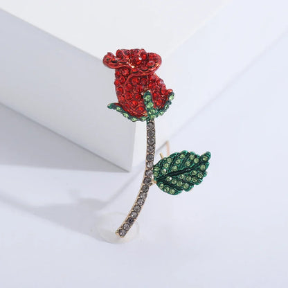 Valentine's Day Enamel Rose Brooches for Women Rhinestone Plant Flower Pins Banquet Party Backpack Gifts Jewelry Accessories