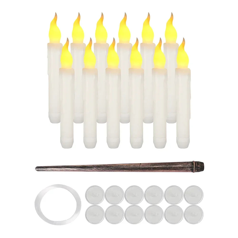 Floating LED Candles with Magic Wand Remote Control Flameless Remote Taper Electronic Candle Christmas Party Decor Candle Lights