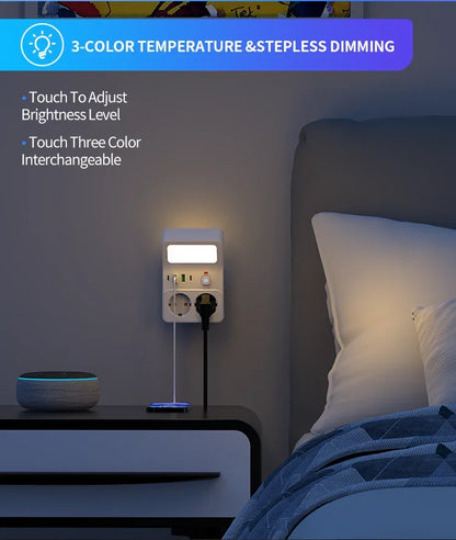 Wall Socket Power Strip with 2 AC Outlets 2 USB Ports 2 Type-C EU Plug Charger Electrical Switch For Home Power Socket