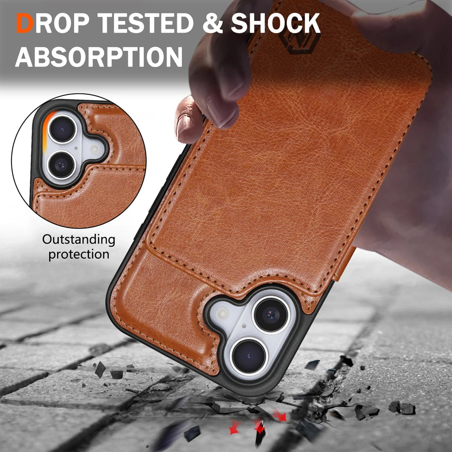 Wallet RFID Blocking Layer Protect Anti-Theft Magnetic Leather Case For iPhone Air 17 Pro Max 16e 15 Plus 14 13 12 11 Card Bag