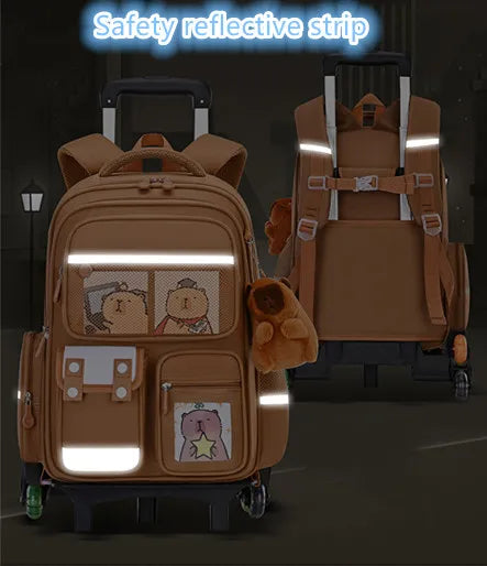 Children Cartoon School Backpack with Wheels Students Bags for Girls Boys Trolley Bag Cute Schoolbag Rolling Wheeled Backpacks