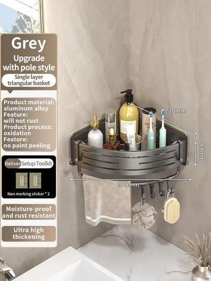 No Need To Drill Walls for Installation Aluminum Bathroom Shelf Shelves Shampoo Rack Storage Holder Kitchen Organizer Wall Rack