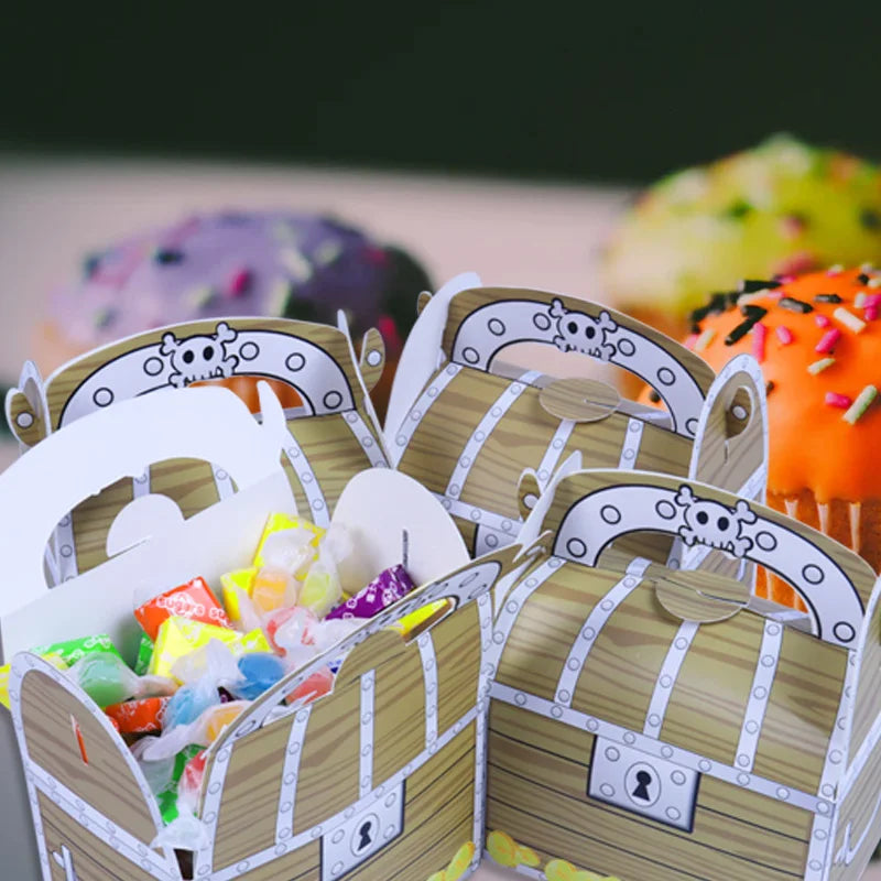 12/24 boîtes à friandises en forme de coffre au trésor de pirate - Décoration pour une fête d'anniversaire d'enfant sur le thème des pirates, d'Halloween ou d'Halloween - Cadeau