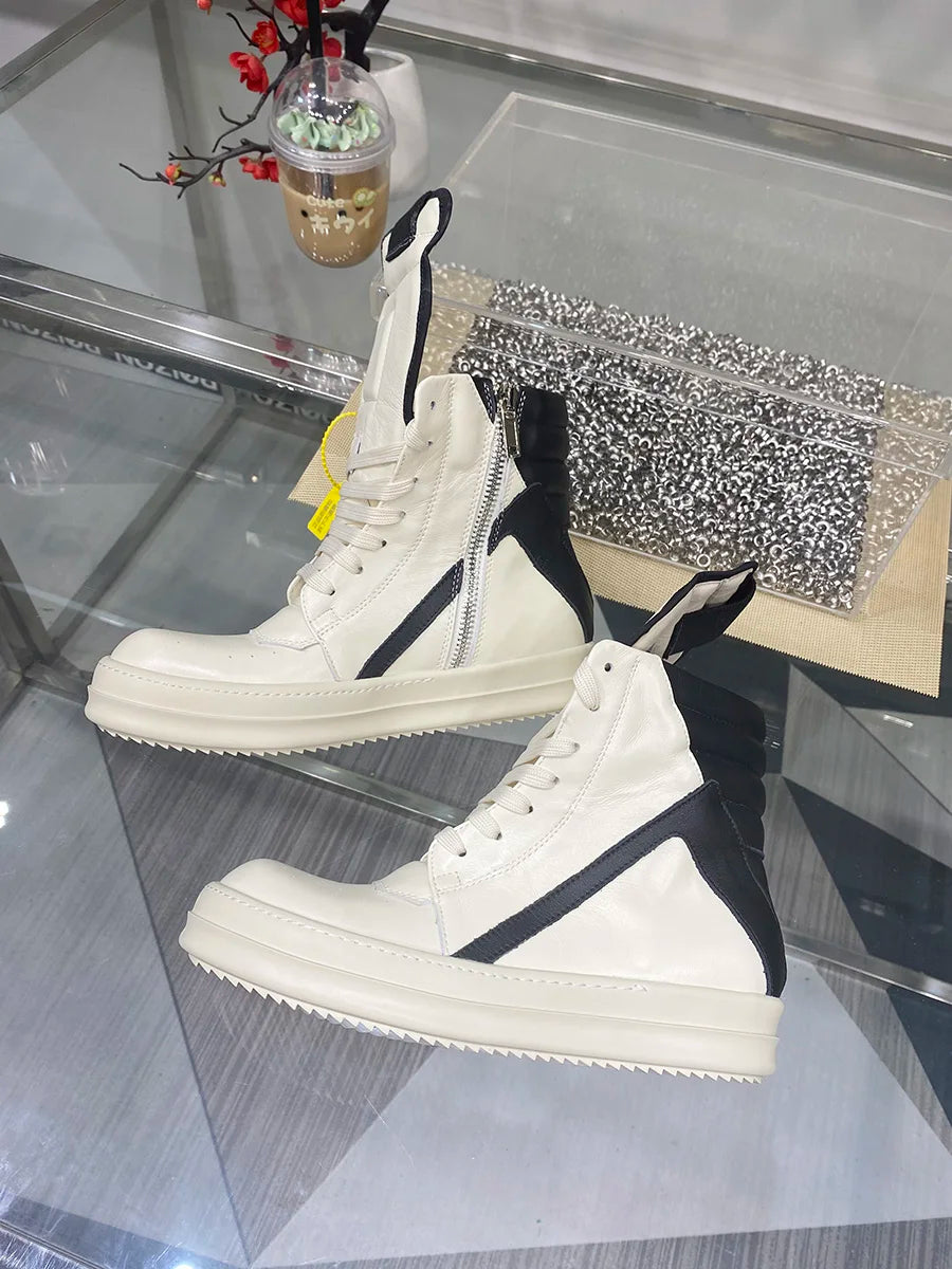 Ro Shoes Men Leather 2025 New Earthy Grey Cow Suede Lace Up Zipper Thick Sole Luxury Geo Women Street Hip-hop Casual Flat Boots
