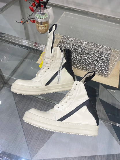 Ro Shoes Men Leather 2025 New Earthy Grey Cow Suede Lace Up Zipper Thick Sole Luxury Geo Women Street Hip-hop Casual Flat Boots