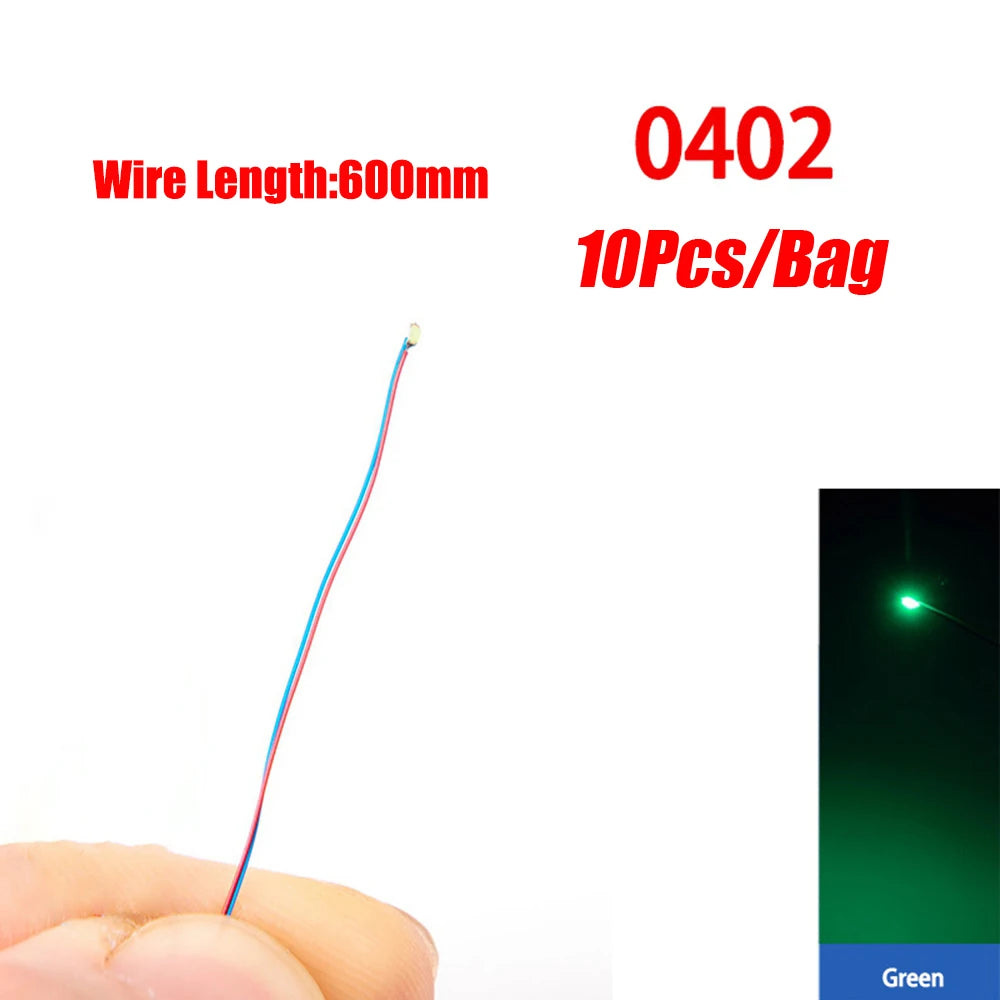 10pcs/Lot Micro Litz Wired Chip 60cm 3V Railway Model For Gundam Scenes 0402 SMD Lamp Wired Micro Led Pre-Soldered Lamp