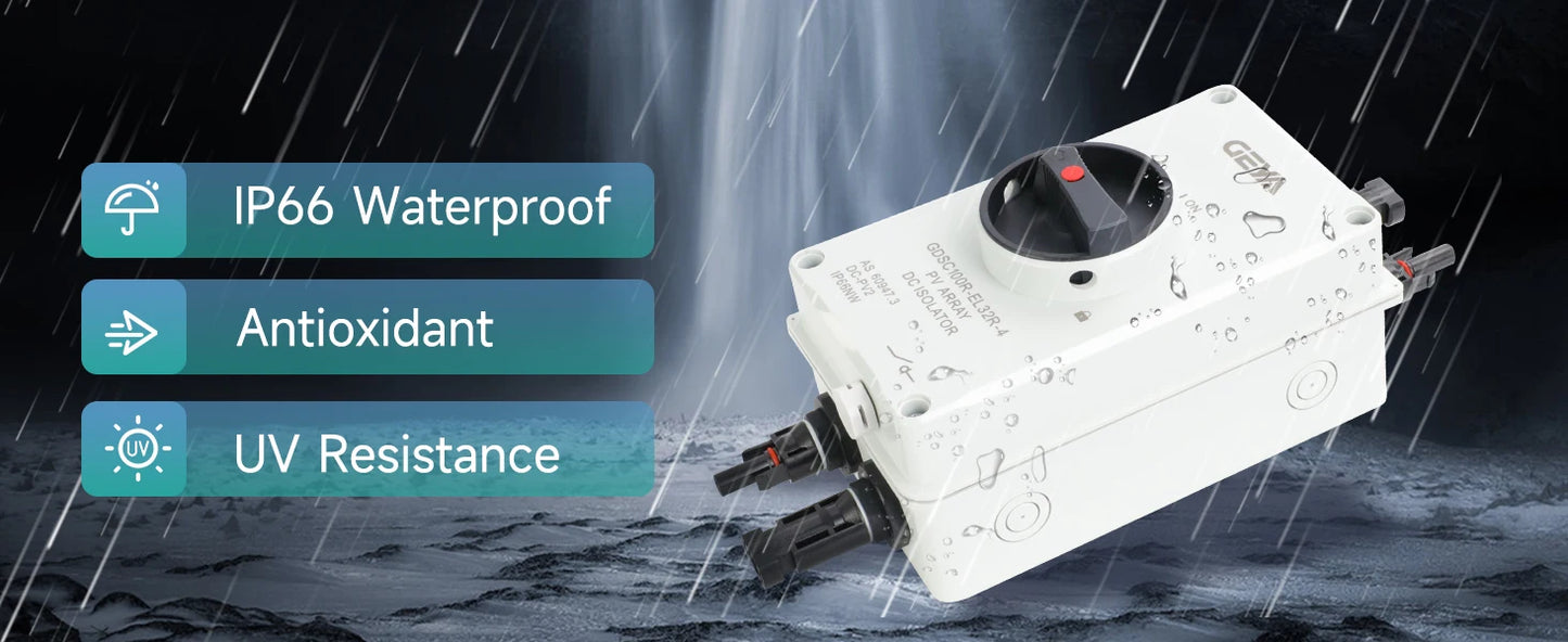 DC Solar Disconnect Switch Isolator Switch 32A1200V with IP66 Waterproof Enclosure PV Panel Disconnect Switch for Solar Systems