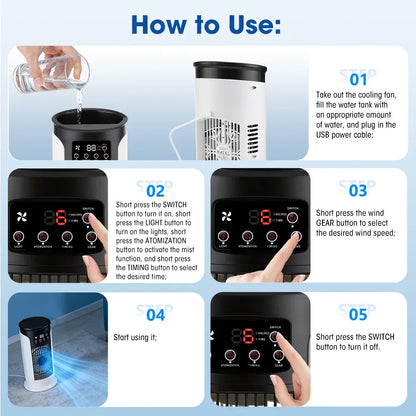 Air Conditioner Portable Desktop Air Cooler Fan with LED Night Light & Humidifier, Mini Mist Cooling Fan for Office Home
