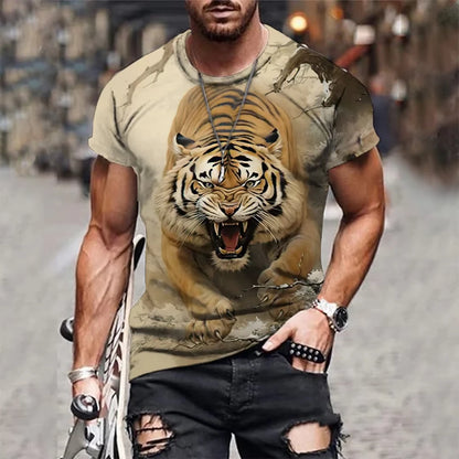 Tiger and Lion Graphic T-Shirt - Men's Breathable Quick-Drying Sports T-Shirt 3d Printing Autumn Sports Leisure Men's T-Shirt