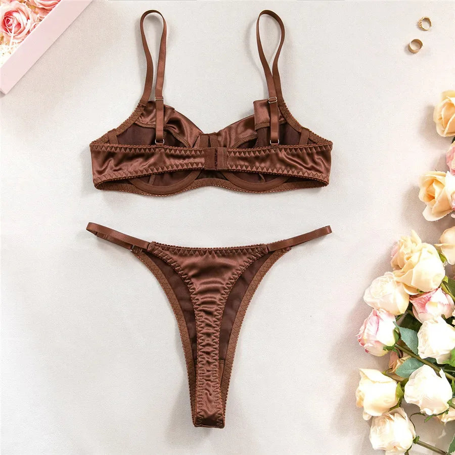 Sexy Bra Brief Sets Seamless Solid Brown Romantic Lingerie Women Vintage Thin Underwear Comfortable New Arrival Exotic Sets