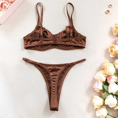 Sexy Bra Brief Sets Seamless Solid Brown Romantic Lingerie Women Vintage Thin Underwear Comfortable New Arrival Exotic Sets