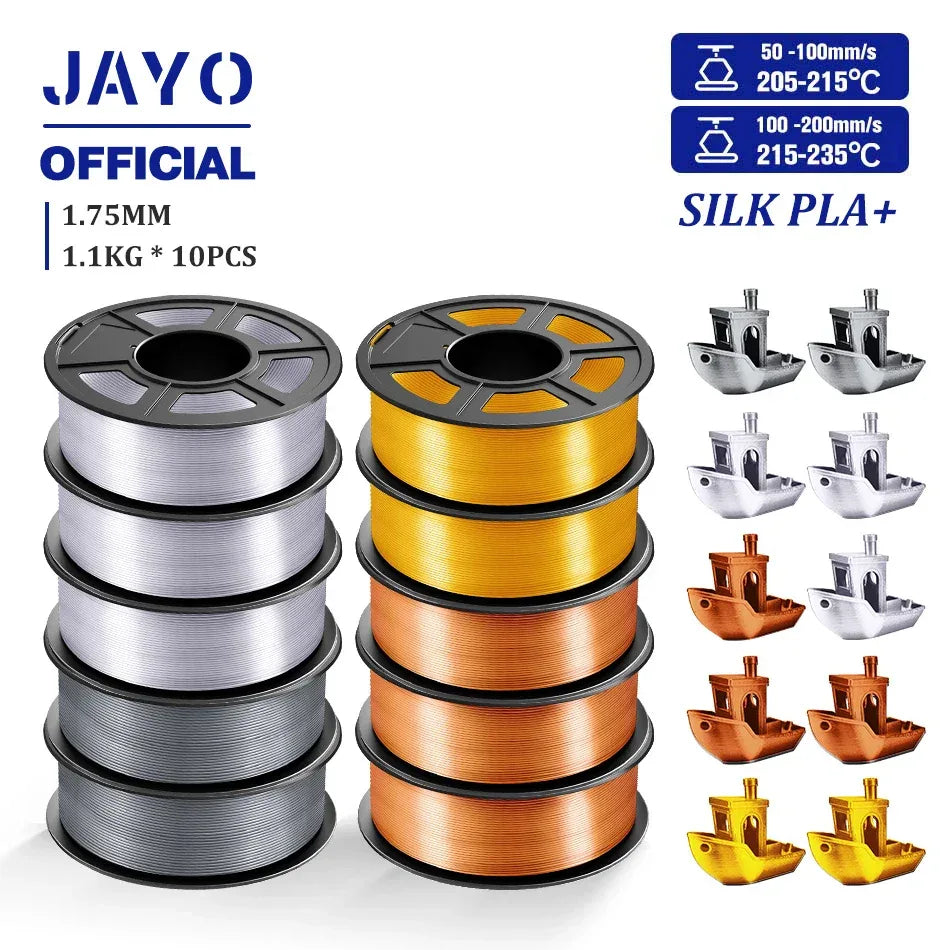 JAYO 10Rolls SILK PLA+ 3D Filament 1.75mm SILK PLA Rainbow  Filament for FDM 3D Printer SILK Dual & Triple 3D Printing Materials
