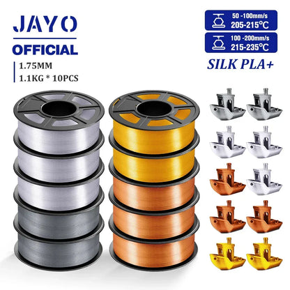 JAYO 10Rolls SILK PLA+ 3D Filament 1.75mm SILK PLA Rainbow  Filament for FDM 3D Printer SILK Dual & Triple 3D Printing Materials