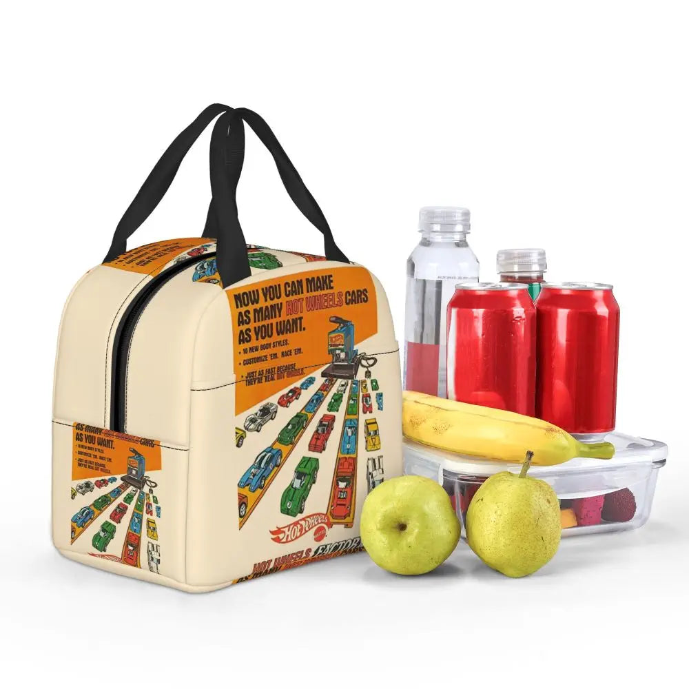 Custom Hot Wheels For Fans Thermal Insulated Lunch Bag Cartoon Sport Car Portable Lunch Container Travel Multifunction Food Box