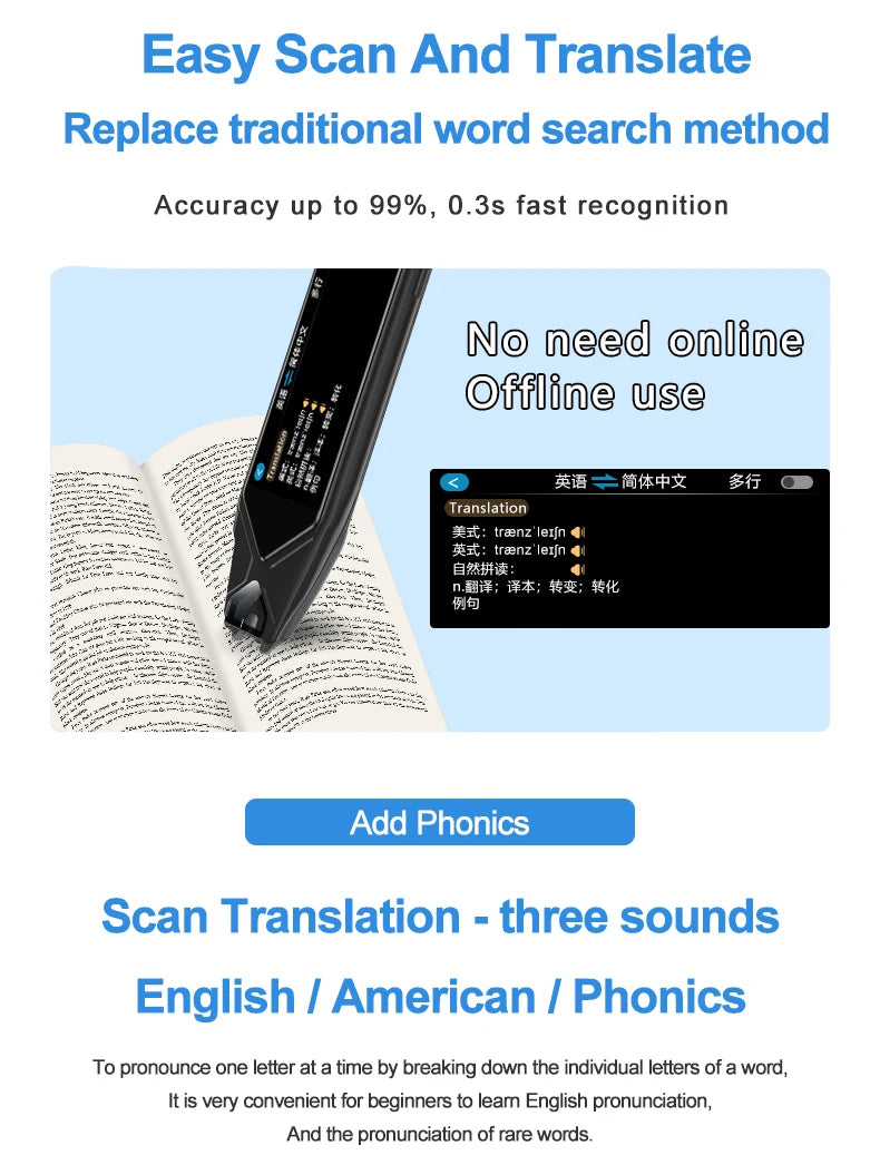 MD08 Smart Voice Translator 5.0" Screen Dictionary Translation Pen Scanner Text Scanning Translator 116 Languages for Learning
