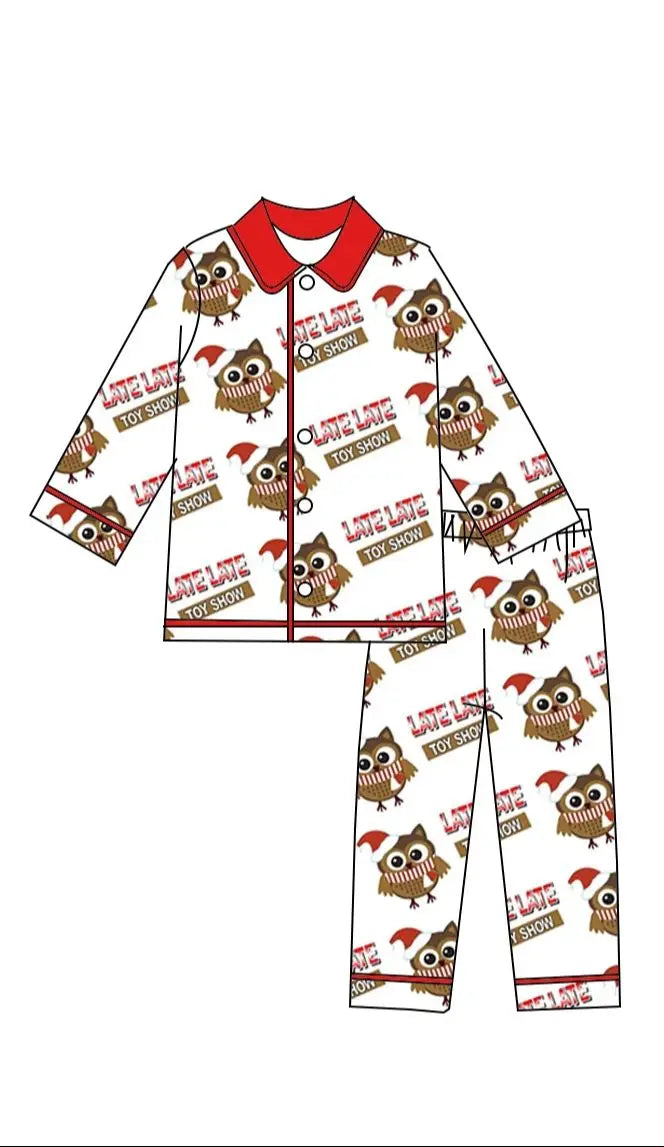 New Boutique children set Christmas lapel short-sleeved elastic cartoon letter print trouser girl boy long pajamas set baby robe