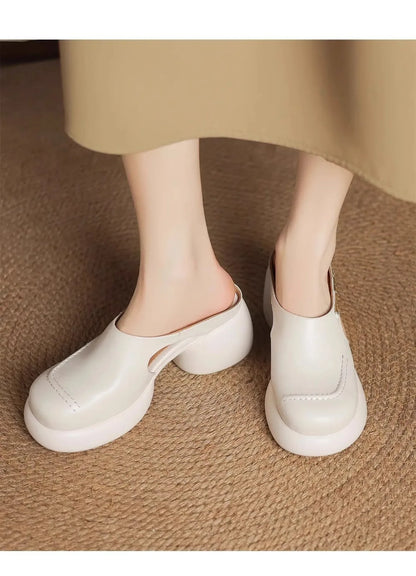 New Half-bang-head Slippers for Women 2025 Genuine Leather Platform Wedge-shaped Sneakers Pump Summer Fashion Women Casual Shoes