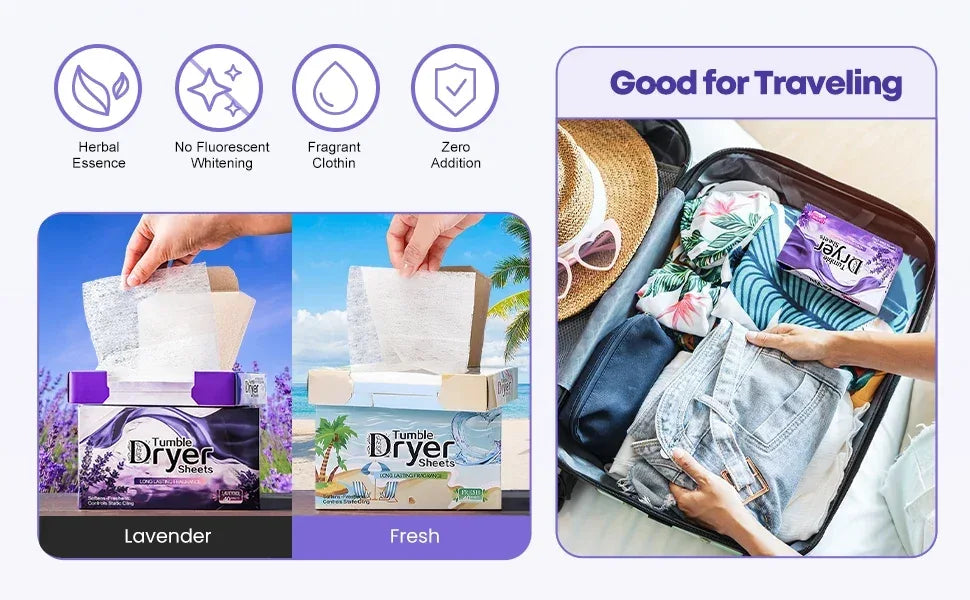 Dryer Sheets Bulk Natural Fabric Softener Sheets Plant Lavender Laundry Softener Naturally Removes Static Cling Drying Machine