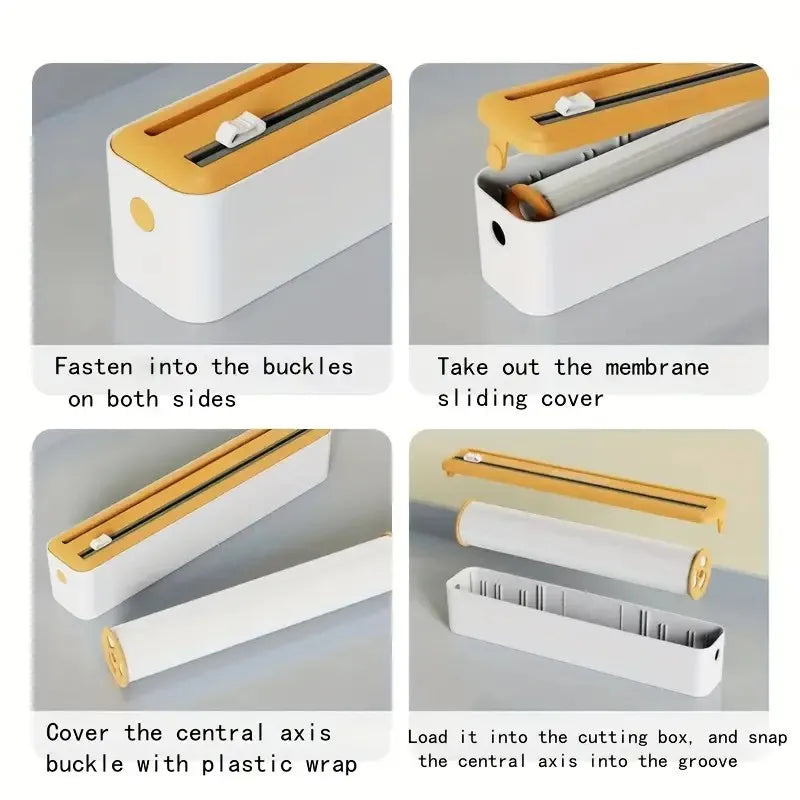 Large Size Plastic Wrap Dispenser with Cutter, Dual Slide Cutting Multifunctional Foil & Parchment Paper Cutter, Reusable Kitchen Film Sealing Machine, Compatible with Plastic Wrap, Aluminum Foil, Baking Paper & Wax Paper, Du