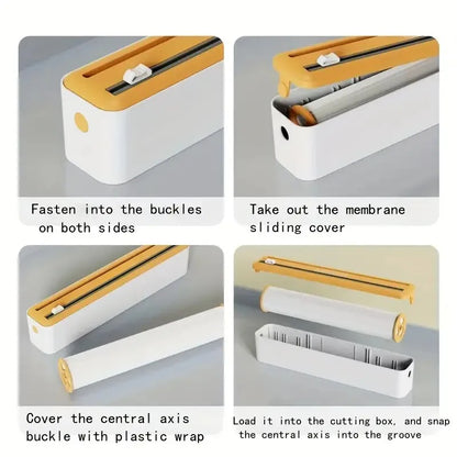 Large Size Plastic Wrap Dispenser with Cutter, Dual Slide Cutting Multifunctional Foil & Parchment Paper Cutter, Reusable Kitchen Film Sealing Machine, Compatible with Plastic Wrap, Aluminum Foil, Baking Paper & Wax Paper, Du