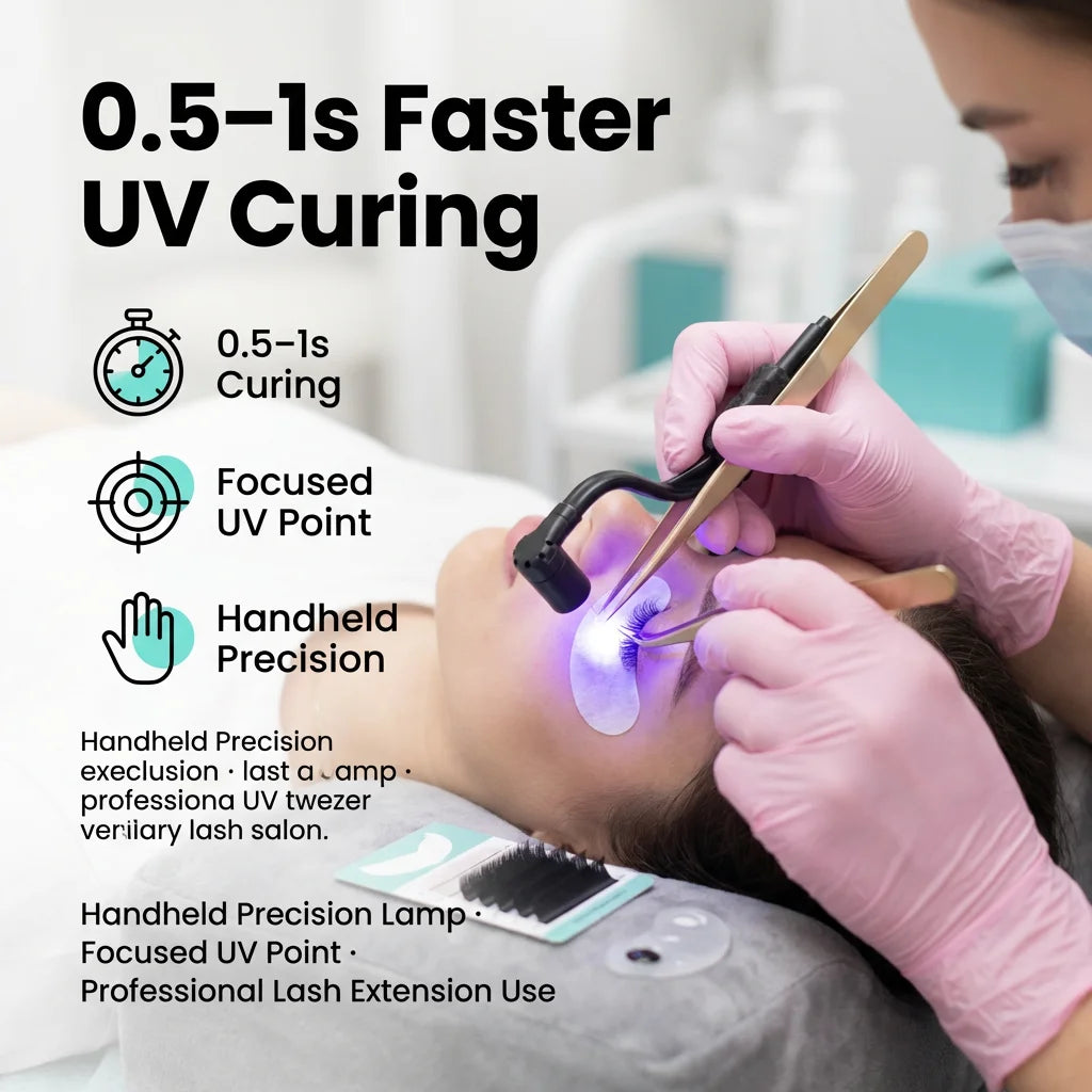 Heatless UV LED Tweezers Lash Lamp 2W Handheld UV Lash System Quick Drying Lamp for Eyelash Extension