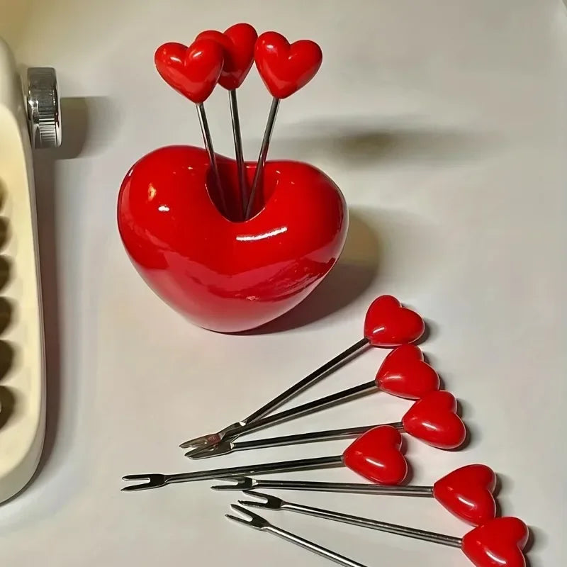 Love Fruit Forks, Stainless Steel Cake Fork Set, Snacks Tableware Set, Kitchen Items, Valentine's Day Party Favors