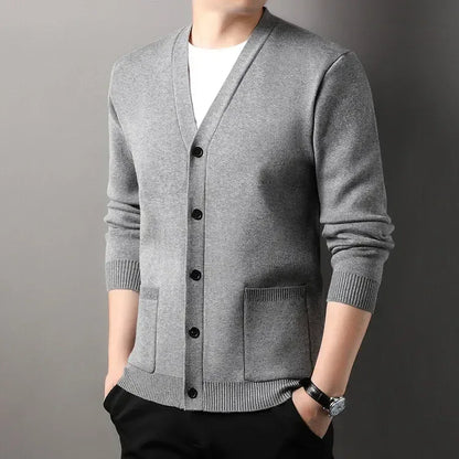 Men's  Autumn and Winter Casual Design Cardigan Thick Long Sleeved Button Up Jacket Cardigan Sweater
