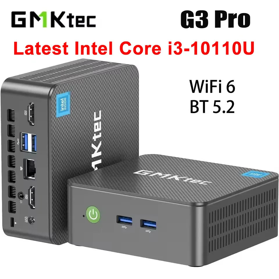 GMKtec G3 Pro Mini PC Intel Core i3-10110U 2×DDR4 2×M.2 SSD WiFi 6 BT5.2 2.5G LAN Dual HDMI Windows 11 Pro