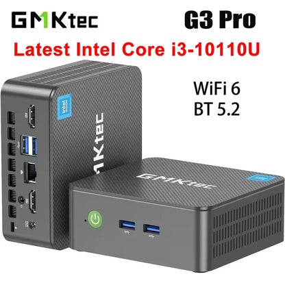 GMKtec G3 Pro Mini PC Intel Core i3-10110U 2×DDR4 2×M.2 SSD WiFi 6 BT5.2 2.5G LAN Dual HDMI Windows 11 Pro