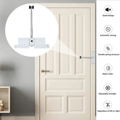 180 Degree Automatic Door Closer Metal Adjustable Heavy Duty Safety Spring Silence Durable Convert Hinged Door Interior Exterior