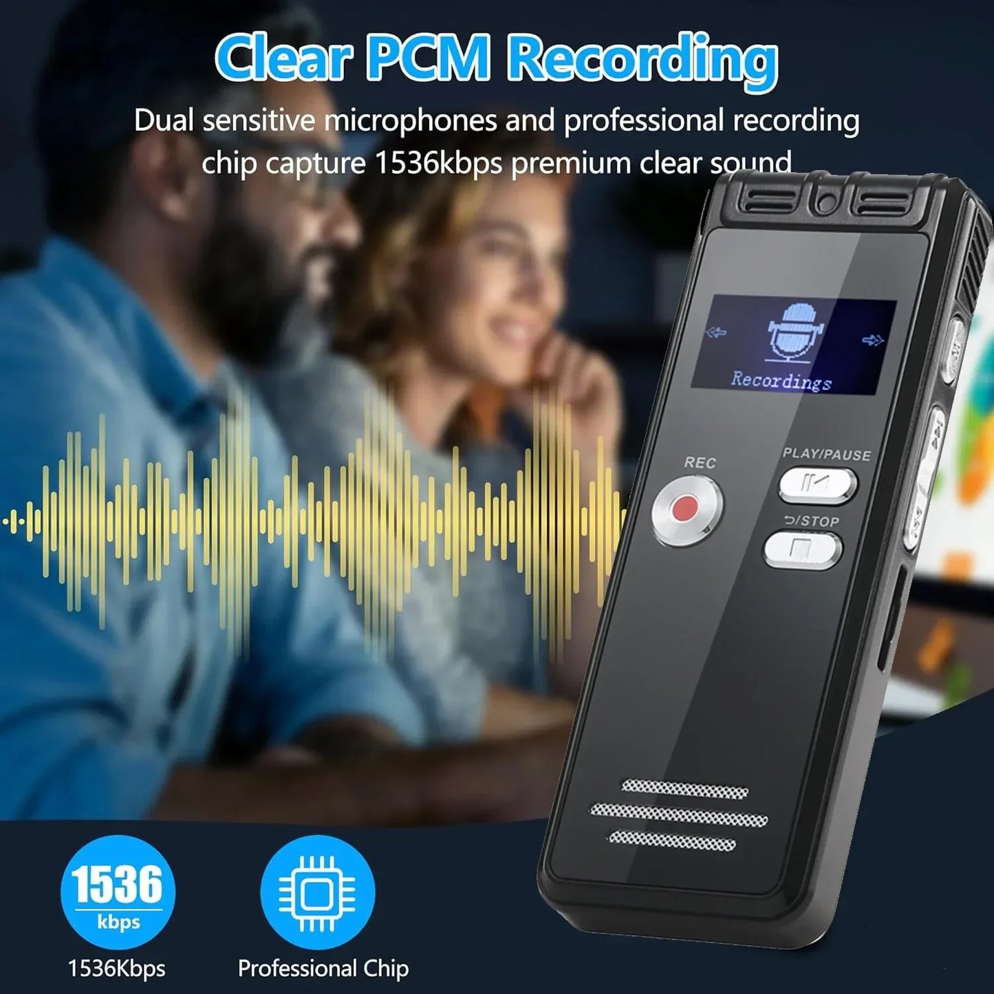Digital Voice Activated Recorder with Playback - 2200 Hours Audio Recording Device, 1536Kpbs HD Dual MIC Tape Recorder Device fo