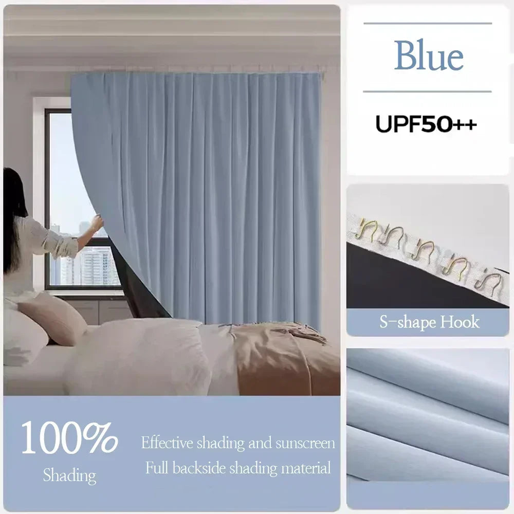 1PC 100% Blackout Curtain solid color High Shading Privacy Coated Insulated Lining Bedroom Living Room Partition Privacy Curtain