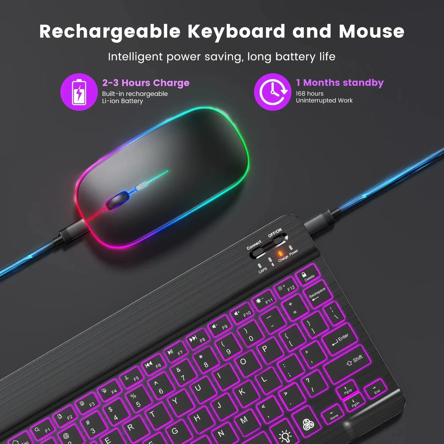 Mini Keyboard Wireless Bluetooth Keyboard 7 Color Backlit Rechargeable Keyboard Silent Keyboard For PC Android Windows iPad
