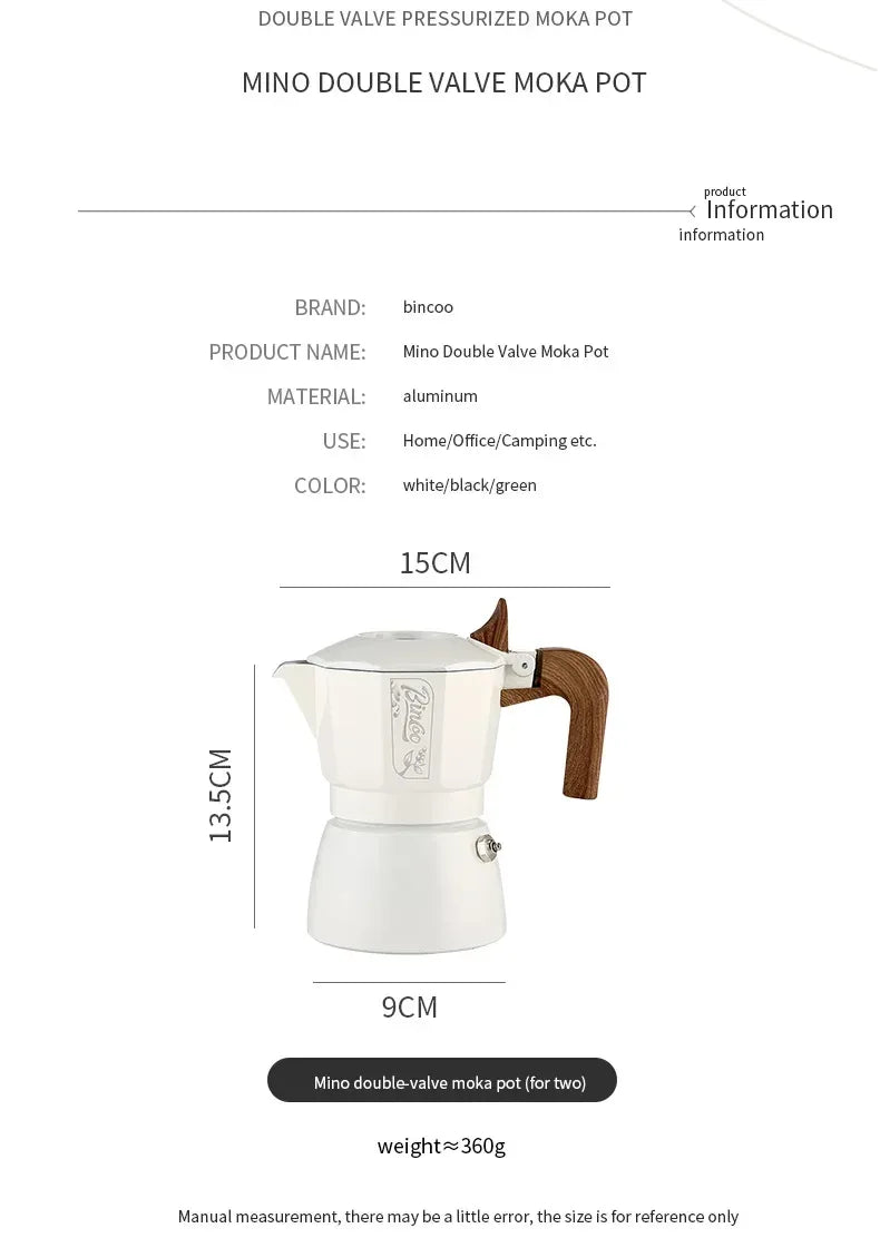 Bincoo Dual Valve Moka Pot Espresso Maker Electric for Home Camping Coffee Extraction Tool Italian Barista Tool Espresso Machine